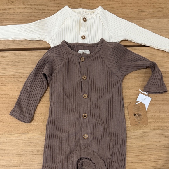 Brown and Cream Ribbed Kids One Piece Set - Picture 4 of 9